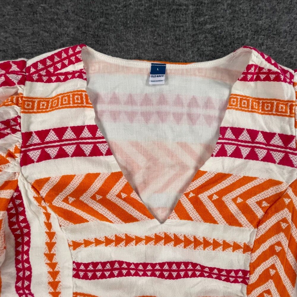 Old Navy Jacquard Mini Swing Dress Large Pink Orange Geometric Aztec Boho Folk - Picture 6 of 14
